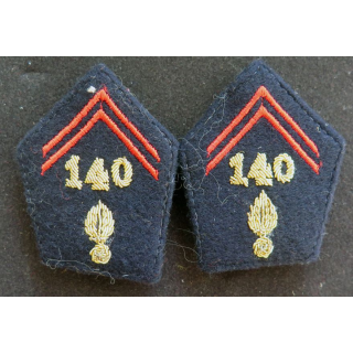 paire de soutache (insigne de col) du 140° régiment d'infanterie en cannetille
