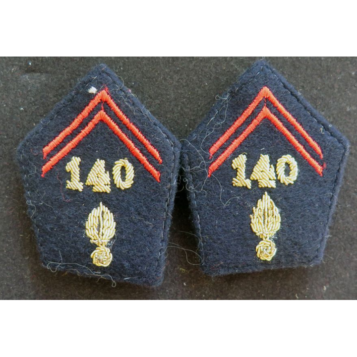 paire de soutache (insigne de col) du 140° régiment d'infanterie en cannetille