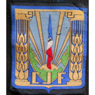 CJF : insigne général des chantiers de jeunesse tissé fond bleu