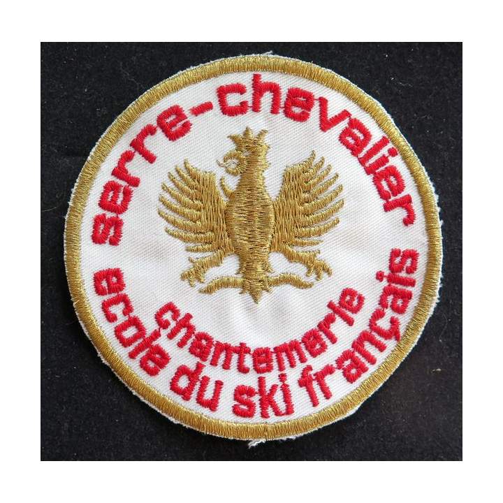 Insigne tissé en fil dorés de Serre-Chevalier Chantefable Ecole du Ski français