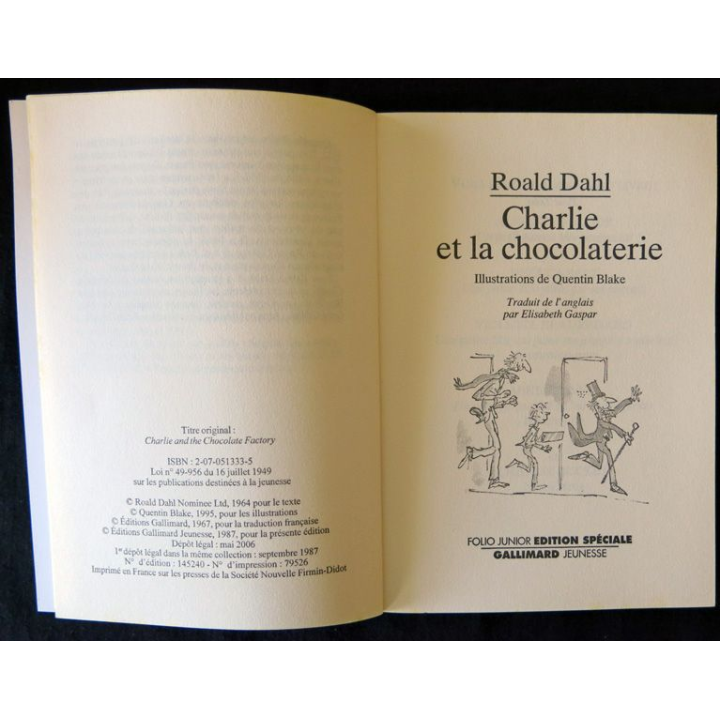 Charlie et la chocolaterie de Roald Dahl aux Editions Gallimard Jeunesse Folio Junior