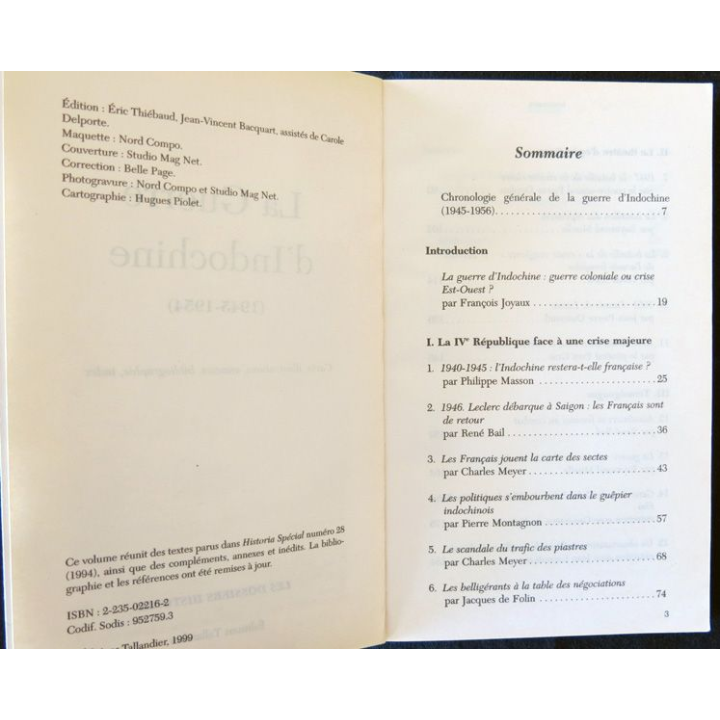 La guerre d'Indochine 1945-1954 Dossiers Historia aux Editions Tallendier