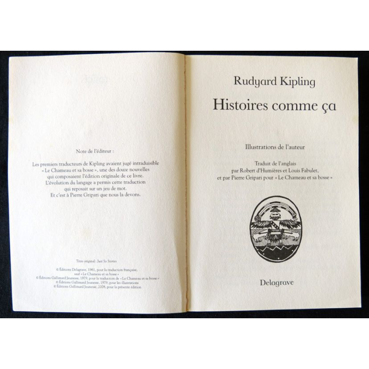 Histoires comme ça de Rudyard Kipling aux Editions Edition Delagrave 1961 Folio Junior