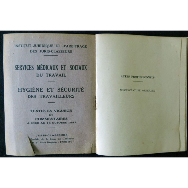 Nomentlature générale des actes professionnels des médecins, chirurgiens … édité par Librairie des Juris 1949