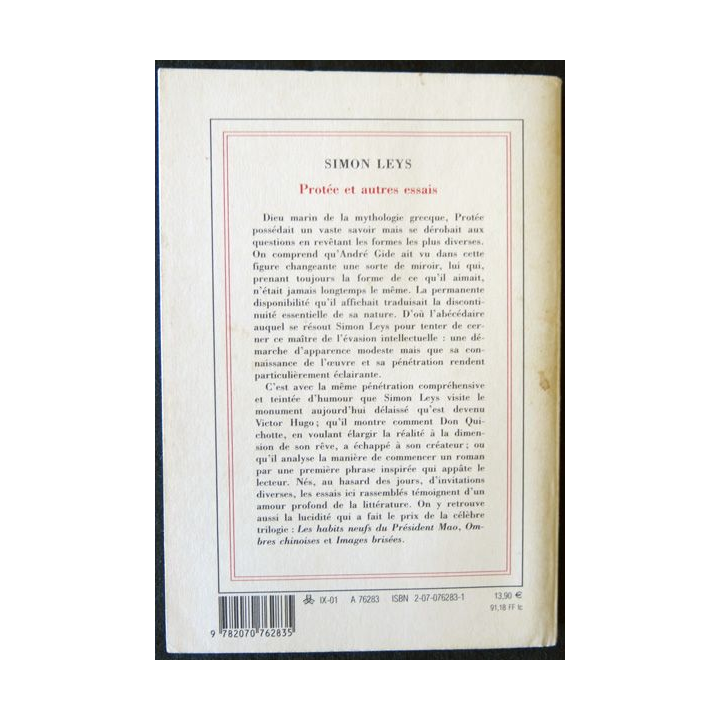 Protée et autres essais de Simon Leys aux Editions Gallimard 2001