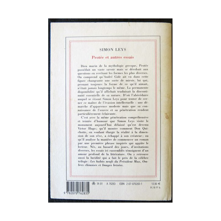 Protée et autres essais de Simon Leys aux Editions Gallimard 2001