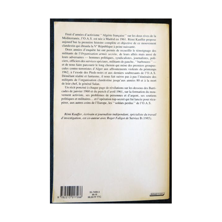 O.A.S. Histoire d'une organisation secrète de Rémi Kauffer aux Editions Fayard