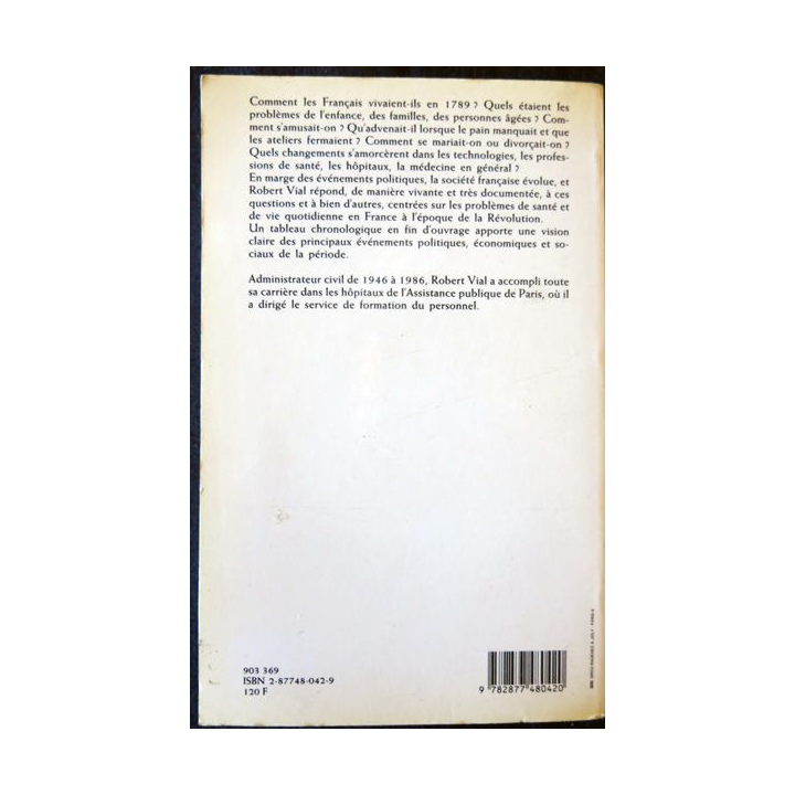 Mœurs, santé et maladies en 1789 de Robert Vial aux Editions Londreys