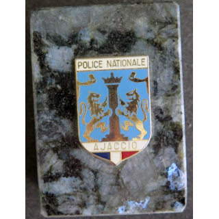Insigne de la police nationale d'Ajaccio sur marbre 8 x 5,5 x 3 cm