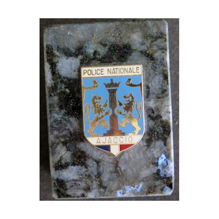 Insigne de la police nationale d'Ajaccio sur marbre 8 x 5,5 x 3 cm