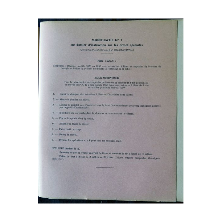 Instruction sur les armes spéciales (fiches d'instruction) Etat major armée de terre 1966