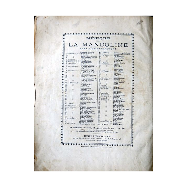 Méthode de mandoline de Pr F. Cristofaro Editeurs Henry Lemoine & Cie