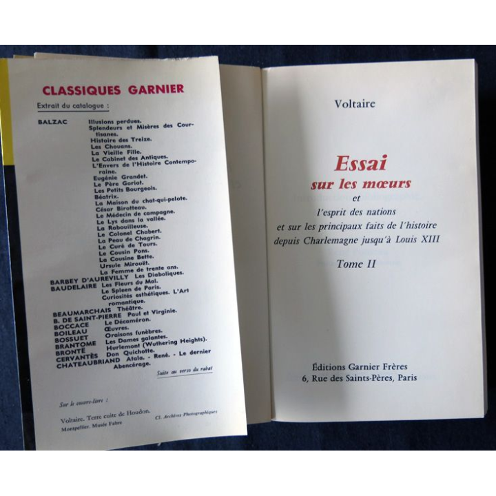 Essai sur les mœurs tome II de Voltaire aux Editions Garnier