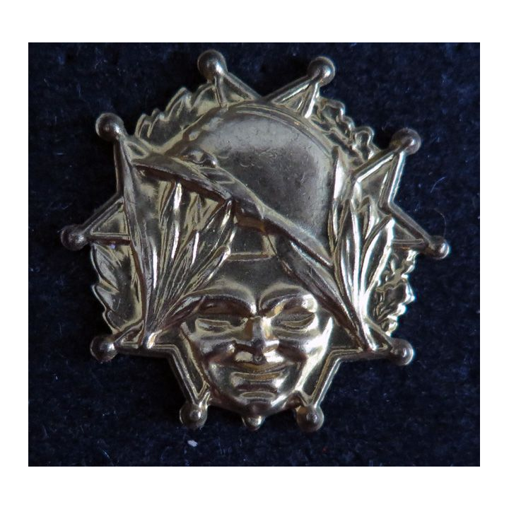 INSIGNE DE POILU 1914 : petit insigne en laiton de poilu de 1914 sans attache arrière (épingle cassée)
