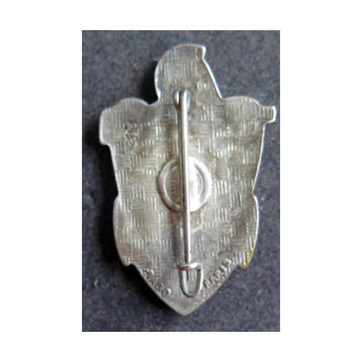 6° RG : insigne métallique du 6° régiment du Génie de fabrication Drago Paris H. 213 dos guilloché argenté