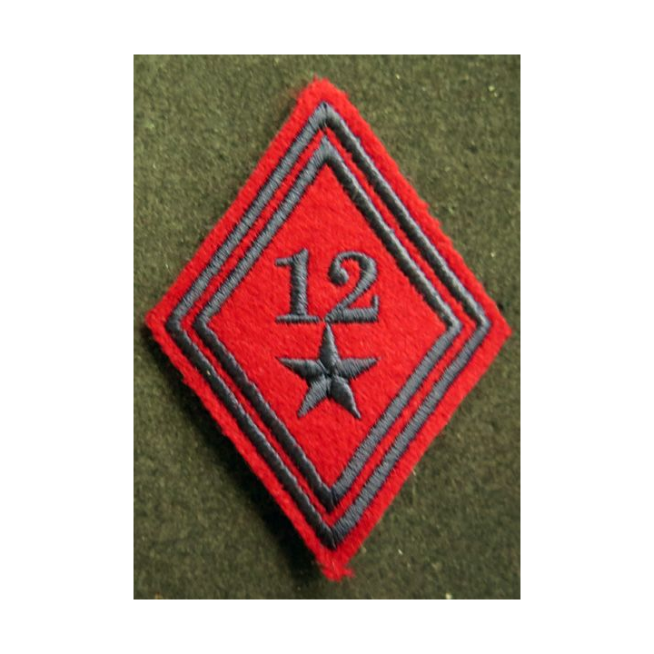 LOSANGE DE BRAS MODÈLE 45 : Ecusson troupe 12° régiment d'artillerie avec étoile