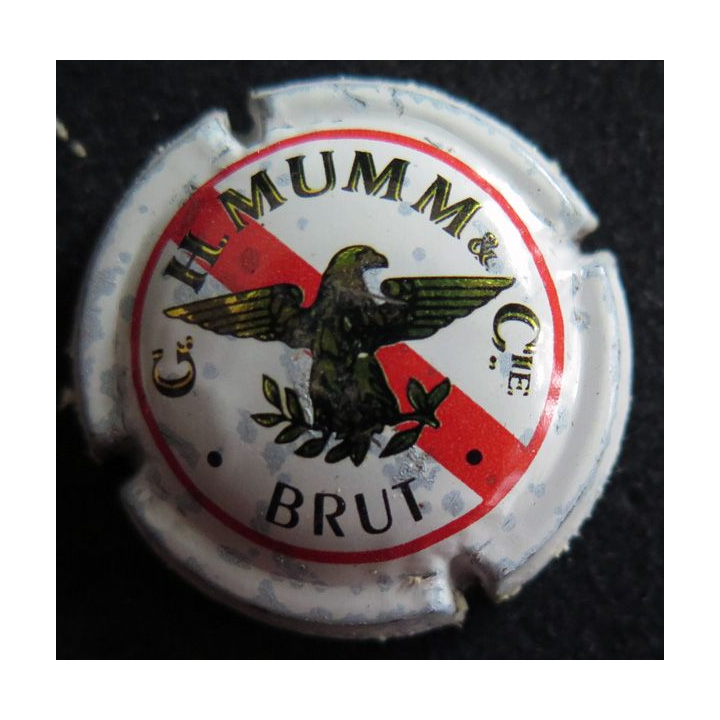 Capsule Muselet de bouteille de champagne G. H MUMM & C° n° 102 blanc, barre rouge, brut