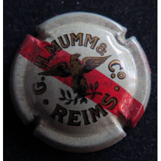 Capsule Muselet de bouteille de champagne G. H MUMM & C° n° 53 Gris-crème et or, petit aigle, 1 barre rouge