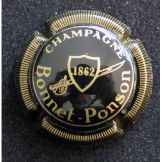 Capsule Muselet de bouteille de champagne BONNET-PONSON n° 7 Noir et Or, striée