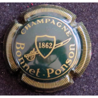 Capsule Muselet de bouteille de champagne BONNET-PONSON n° 10 Vert et Or, striée