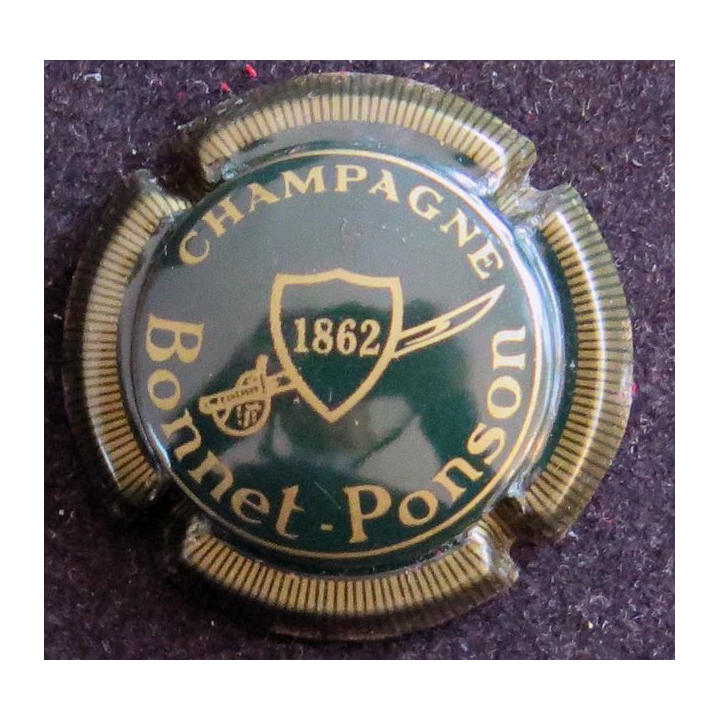 Capsule Muselet de bouteille de champagne BONNET-PONSON n° 10 Vert et Or, striée