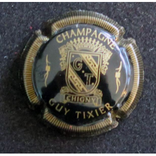 Capsule Muselet de bouteille de champagne TIXIER Guy n° 4a Noir et Or, stries fines