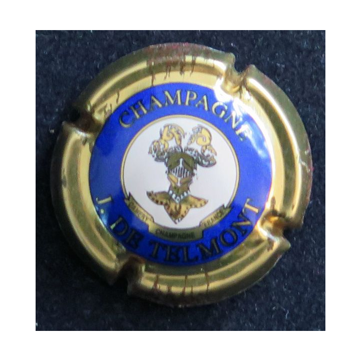 Capsule Muselet de bouteille de champagne J. De TELMONT n° 8 Bleu, lettres fines