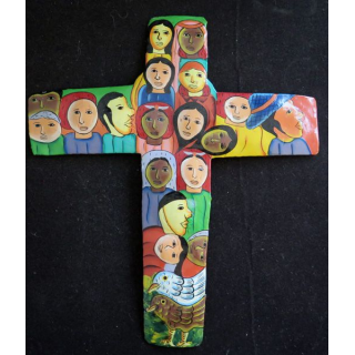 Crucifix haïtien en métal peint 22 x 19,5 cm