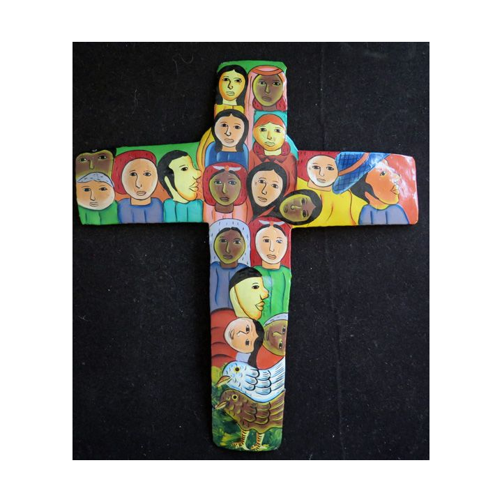 Crucifix haïtien en métal peint 22 x 19,5 cm
