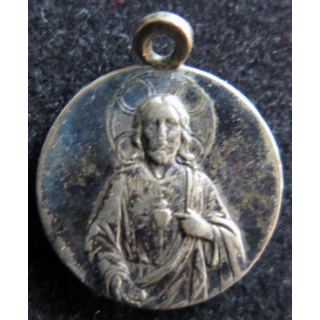 Médaille argentée du Sacré Coeur de Jésus 1,5 cm de diamètre
