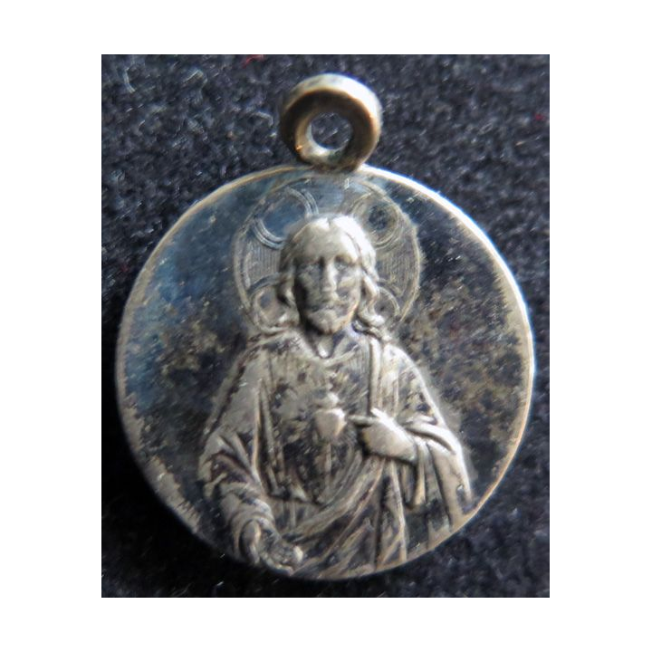 Médaille argentée du Sacré Coeur de Jésus 1,5 cm de diamètre