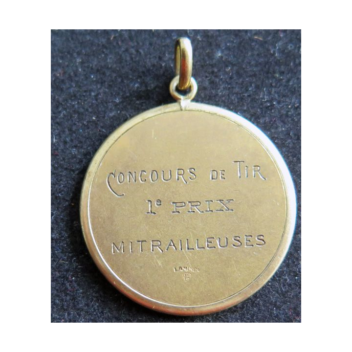 Médaille du Concours de Tir 1° Prix mitrailleuses plaqué or 