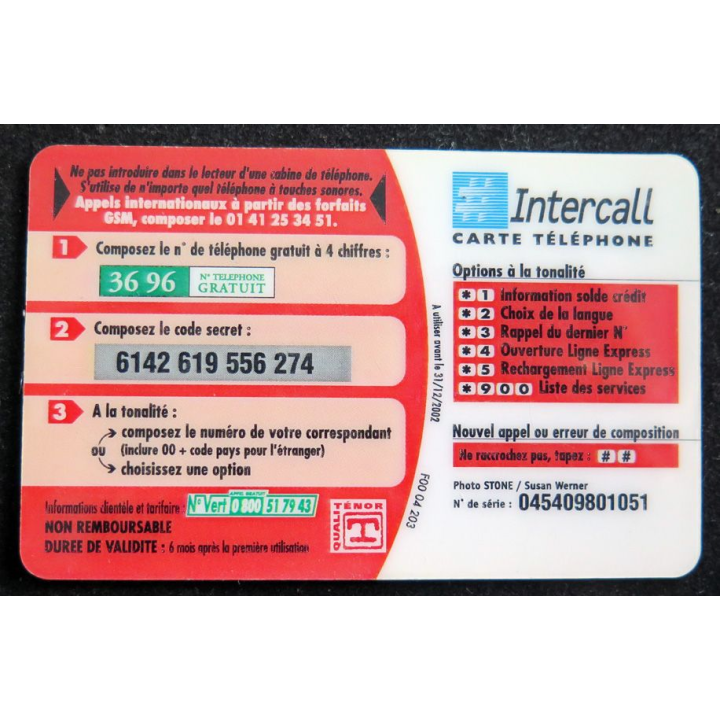 Carte téléphonique Intercall 50 F D'appel prépayés