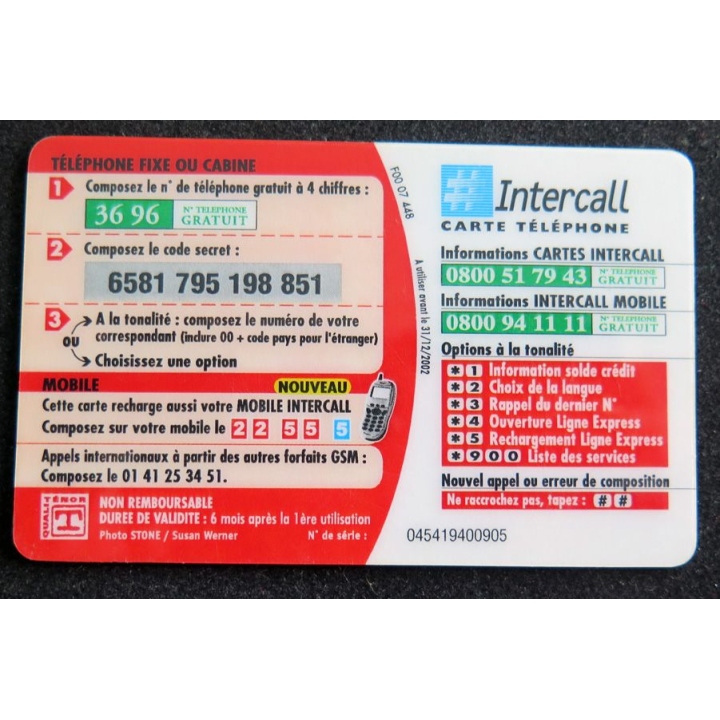 Carte téléphonique Intercall 50 F D'appel prépayés
