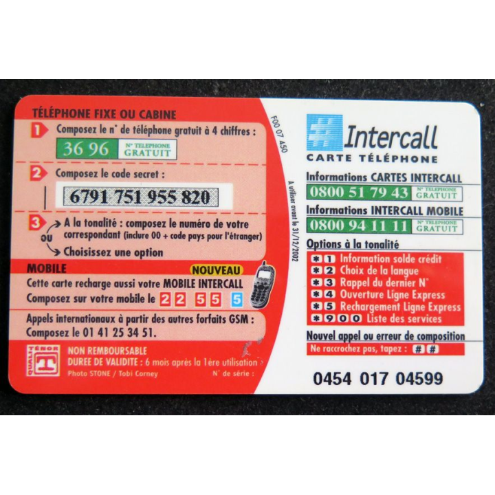 Carte téléphonique Intercall 50 F D'appel prépayés