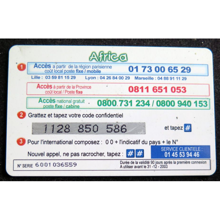 Carte téléphonique Monde-France-GSM 100 F 15,24 € Africa