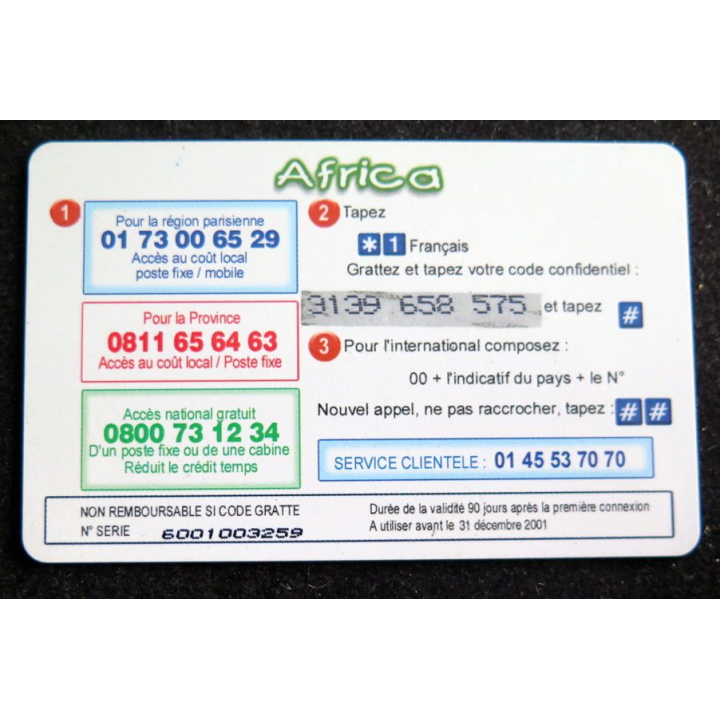 Carte téléphonique Monde-France-GSM 100 F 15,24 € Africa