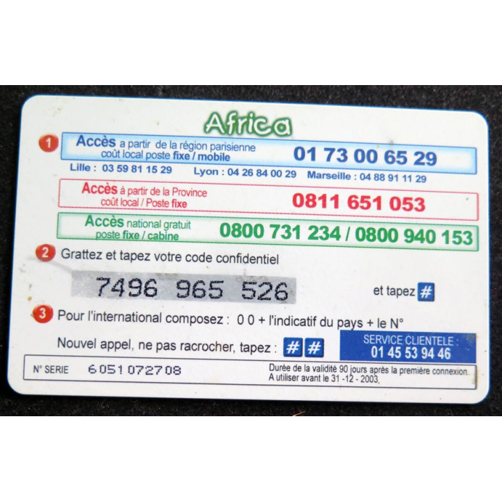 Carte téléphonique Monde-France-GSM 50 F 7,5 € Africa