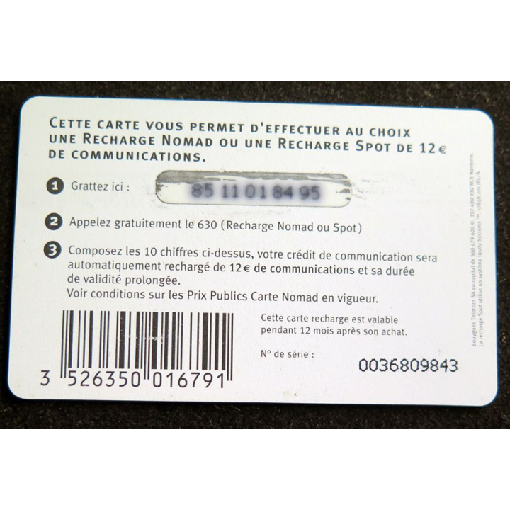 Carte téléphonique Bouygues Telecom carte Nomad Small 12 €