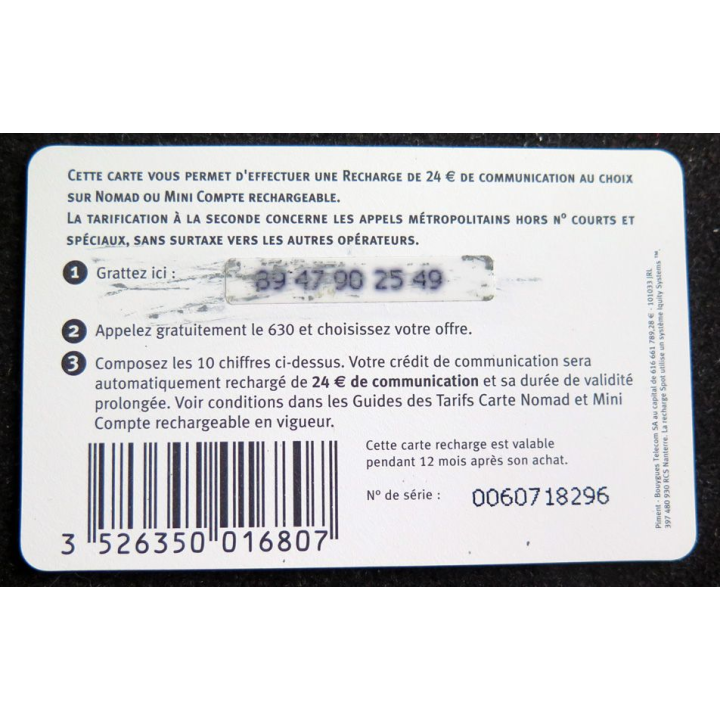 Carte téléphonique Bouygues Telecom carte Nomad 24 €
