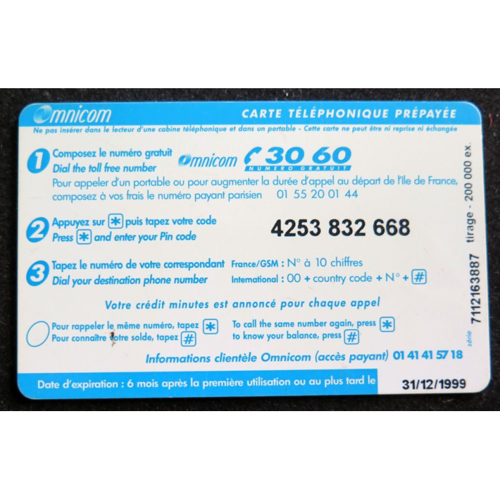 Carte téléphonique Omnicarte France-GSM-international 60 unités