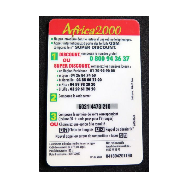 Carte téléphonique Africa 2000 150 unités