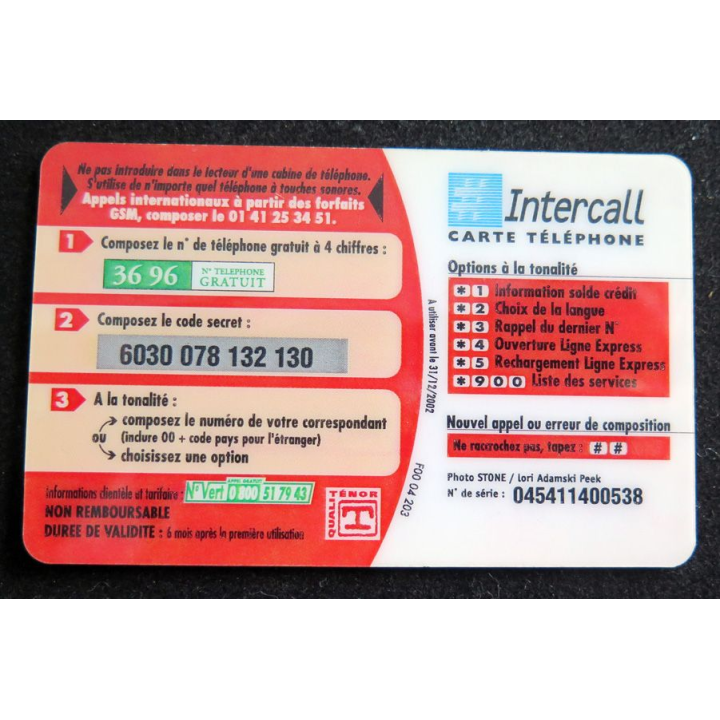 Carte téléphonique Intercall 50 F D'appel prépayés