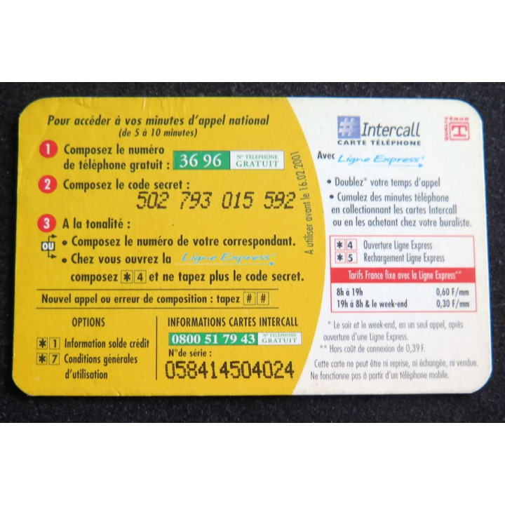 Carte téléphonique Intercall jusqu'à 10 minutes
