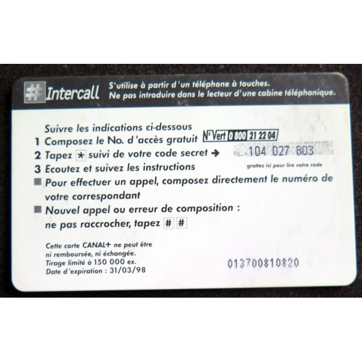 Carte téléphonique Intercall 5 minutes d'appel prépayées Canal+