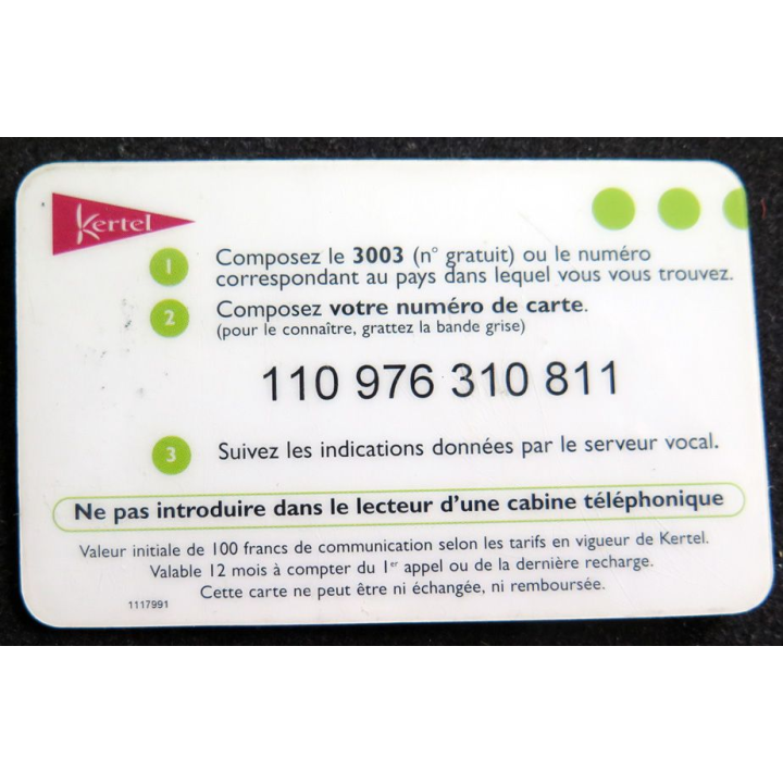 Carte téléphonique Kertel 100 prépayée rechargeable FNAC