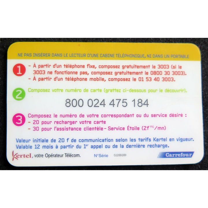 Carte téléphonique Kertel Parolia rechargeable Carrefour