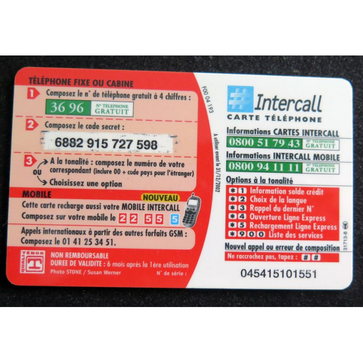 Carte téléphonique Intercall 50 F D'appel prépayés