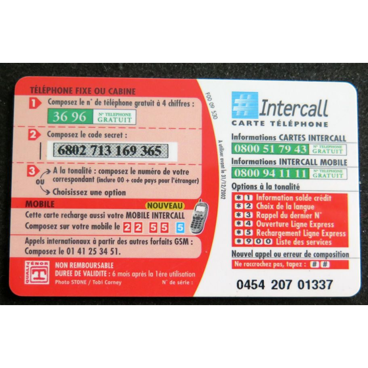Carte téléphonique Intercall 50 F D'appel prépayés