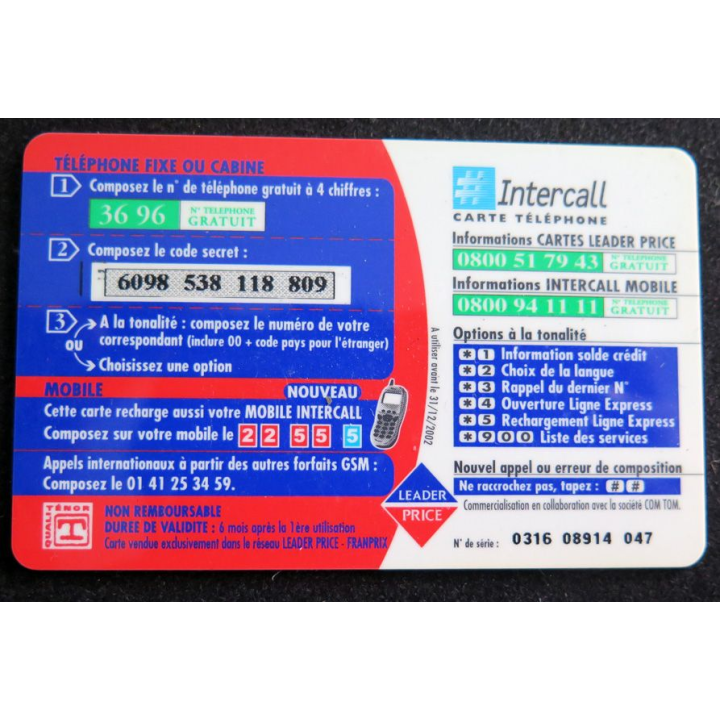 Carte téléphonique universelle Intercall 50 F Leader Price